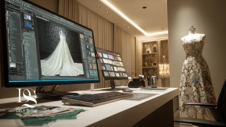 طراحی لباس سه‌بعدی با شبیه‌سازی پارچه برای لباس عروس و مجلسی در مزون؛ نمایش دراپ واقعی، الگوهای دقیق و ابزارهای Clo3D برای بهبود فیت و کاهش زمان تولید.