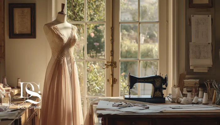 پشت صحنه دوخت لباس مجلسی لوکس در مزون.