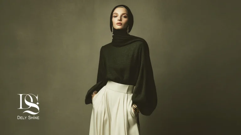 تصویر شاخص راهنمای انتخاب لباس بر اساس فرم بدن؛ پرتره تمام‌قد با خطوط راهنما روی سیلوئت برای توازن بصری و تناسب اندام در لباس زنانه