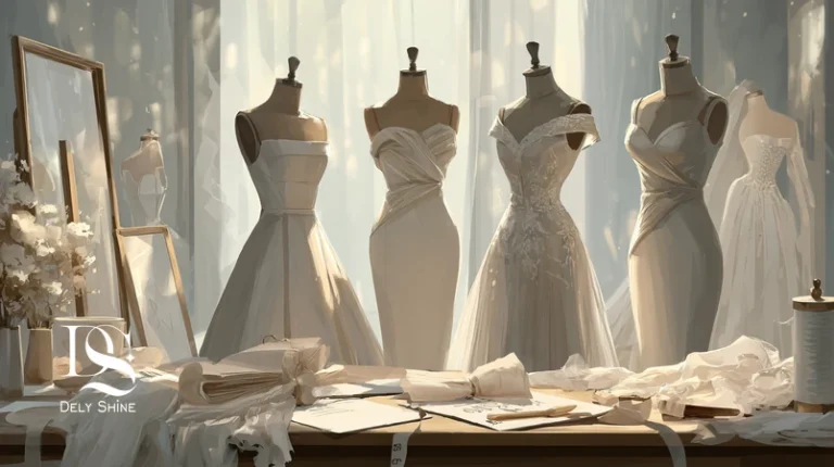 انتخاب لباس عروس متناسب با فرم بدن؛ نمایش سیلوئت‌های مناسب (A-line، پرنسسی، مرمید، شیث) و پرو حرفه‌ای در مزون دلی‌شاین