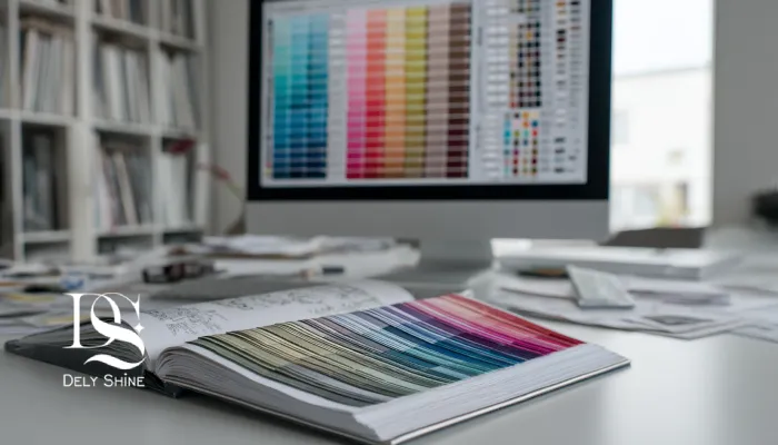 تفاوت رنگ نمایش داده‌شده در مانیتور با نمونه واقعی پارچه بر روی میز.