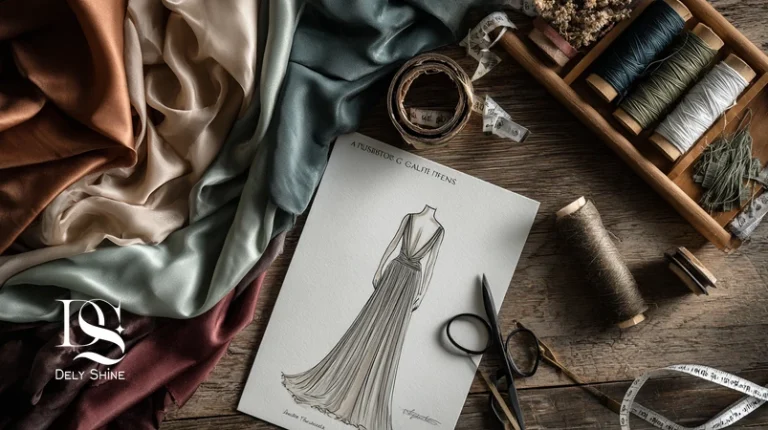 سواچ پارچه‌ها روی میز مزون: ساتن، کرپ، مخمل، ارگانزا و ابریشم برای راهنمای خرید اینترنتی و انتخاب پارچه مناسب فصل در دلی‌شاین