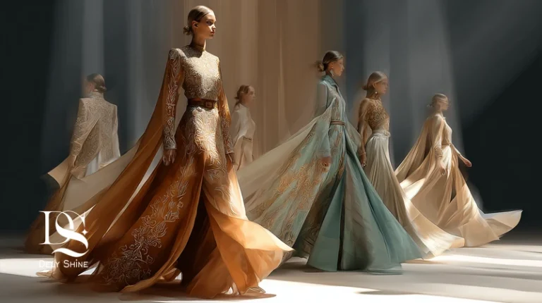 تصویر شاخص ترندهای طراحی لباس هفته مد ۲۰۲۶ با سیلوئت‌های نرم معماری، پارچه‌های ابریشم مَت-شاین و ارگانزا، پالت شامپاینی و سبز مریم‌گلی برای مزون‌های ایرانی