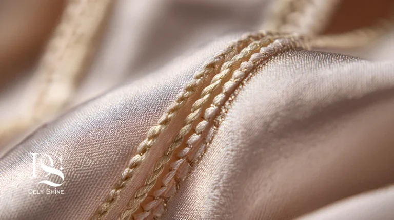 کلوزآپ فینیش داخلی با درزهای تمیز، لبه‌بندی بایاس و آسترگذاری حرفه‌ای در یک لباس لوکس