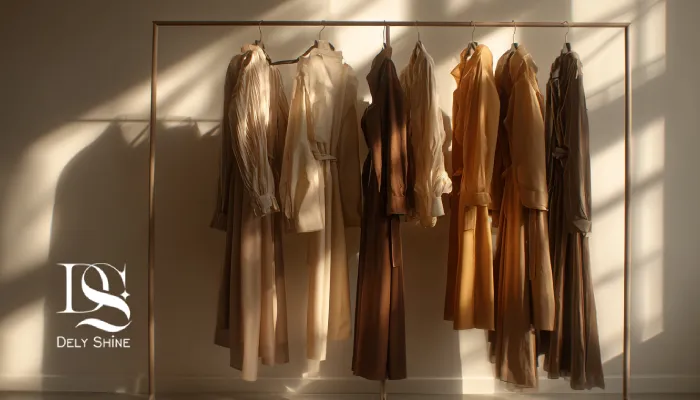 چند مدل لباس مجلسی با فرم‌های متنوع آویخته در مزون.