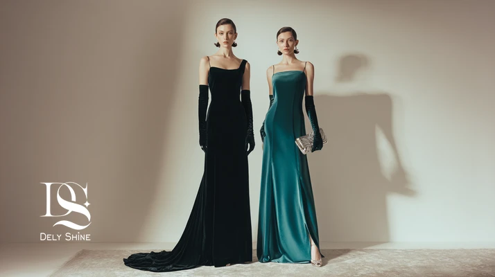 مقایسهٔ استایل Black Tie و Cocktail برای بانوان؛ راهنمای Dress Code مدرن با دو پوشش فول‌بادی در بک‌گراند مینیمال