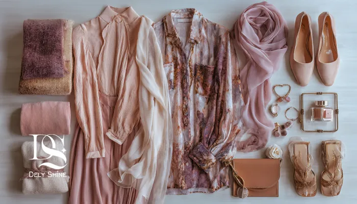 ست لباس زنانه با هماهنگی رنگ‌های ملایم و طراحی هنرمندانه در نور طبیعی