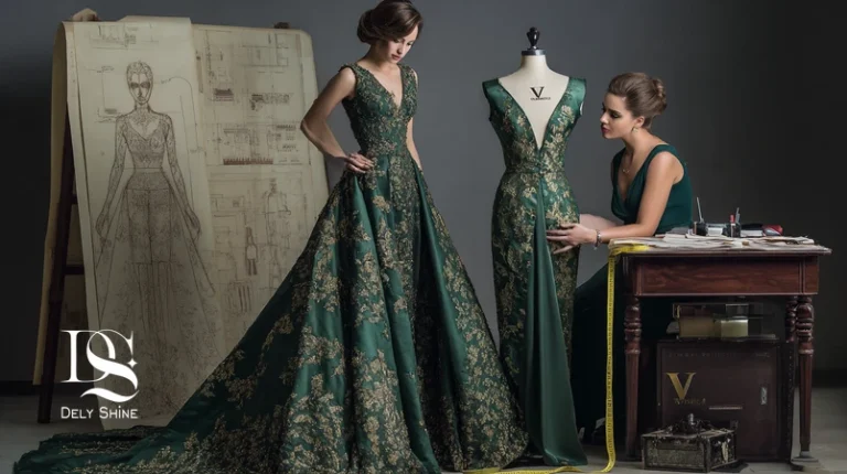 طراحی و دوخت لباس مجلسی سفارشی در مزون دلی‌شاین با فیت شخصی، انتخاب پارچه لوکس و پروهای حرفه‌ای