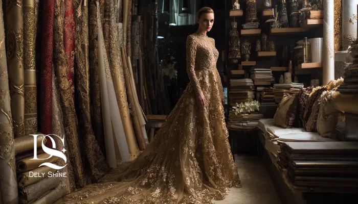 باس مجلسی طلایی با جزئیات ظریف مزونی در فضای لوکس و نور گرم