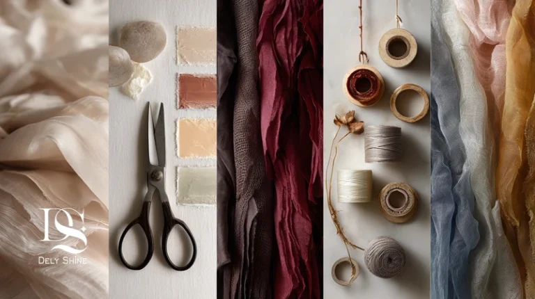 موودبرد چهارفصلی از بافت پارچه‌ها برای انتخاب پارچه بر اساس فصل و کاربرد؛ پنبه و لینن تابستانی، پشم و مخمل زمستانی کنار اکسسوری خیاطی | مزون دلی‌شاین