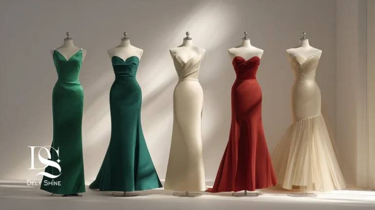 راهنمای بصری یقه لباس مجلسی و برش پرنسس، امپایر و ای‌لاین؛ مقایسه یقه دکلته، هفت، قایقی، ایلیوژن و هالتر برای هماهنگی با فرم بدن.