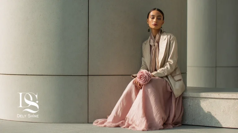 استایل روزمره الهام‌گرفته از پینترست با دامن ماکسی، متالیک نرم و بافت مخمل/کرپ برای مزون زنانه