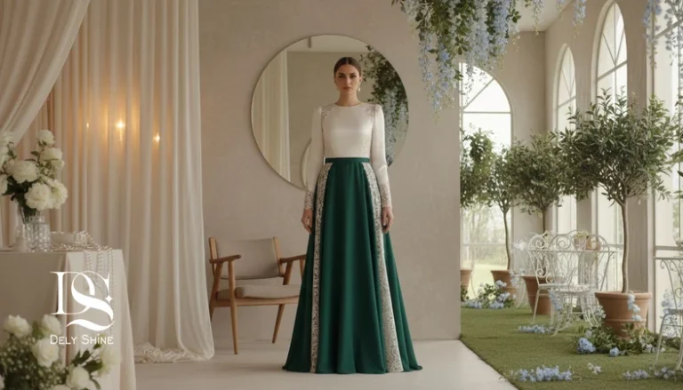 راهنمای انتخاب لباس متناسب با مراسم؛ مدل ایرانی با لباس مجلسی شیک و نمایش تفاوت استایل برای مراسم‌های مختلف
