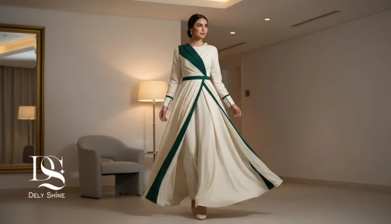 مدل لباس مهمانی راحت و شیک برای حرکت و تعامل، با پارچه کرپ یا ساتن مات در فضای مینیمال