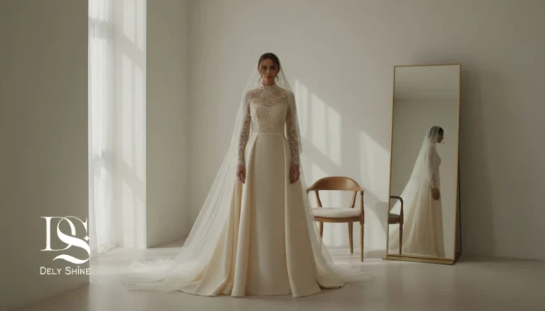 عروس با لباس عروس مینیمال و باکیفیت در فضای روشن؛ نماد انتخاب آگاهانه لباس عروس و زیبایی آرام