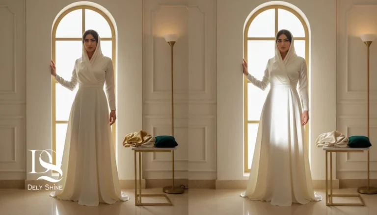 تفاوت جلوه پارچه مجلسی در تن و در عکس؛ نمایش بافت ساتن، کرپ و مخمل زیر نور طبیعی و فلش