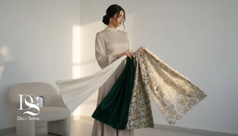 پارچه های لباس مجلسی در نور فلش و حرکت بدن؛ مقایسه ساتن مات، کرپ، مخمل و ژاکارد برای نتیجه بهتر در عکس و ویدئو