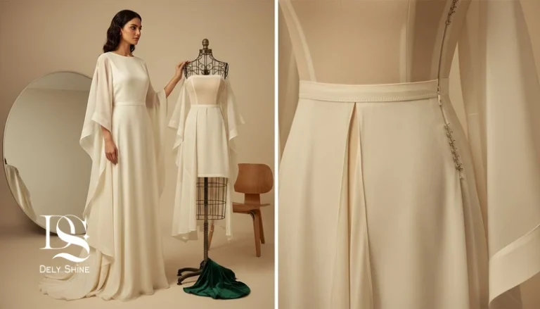 جزئیات نامرئی کیفیت دوخت مثل آستر، لایی و زیپ مخفی در لباس مجلسی با تمرکز بر پرداخت نهایی و انتخاب پارچه