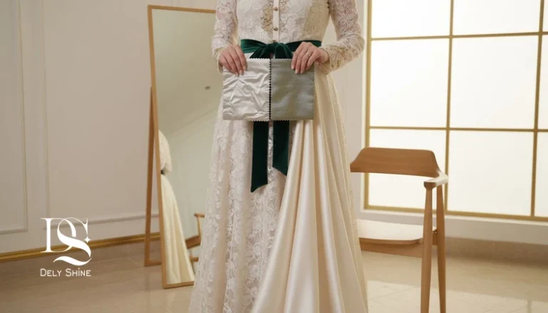 مقایسه پارچه لوکس با پارچه گران قیمت در لباس مجلسی؛ نمایش برق کنترل شده و بافت باکیفیت پارچه زیر نور