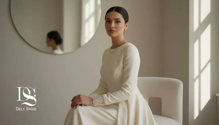 عروس با لباس عروس مینیمال و لوکس با فیت دقیق و جزئیات کنترل‌شده؛ نمونه‌ای از زیبایی آرام در استایل عروس