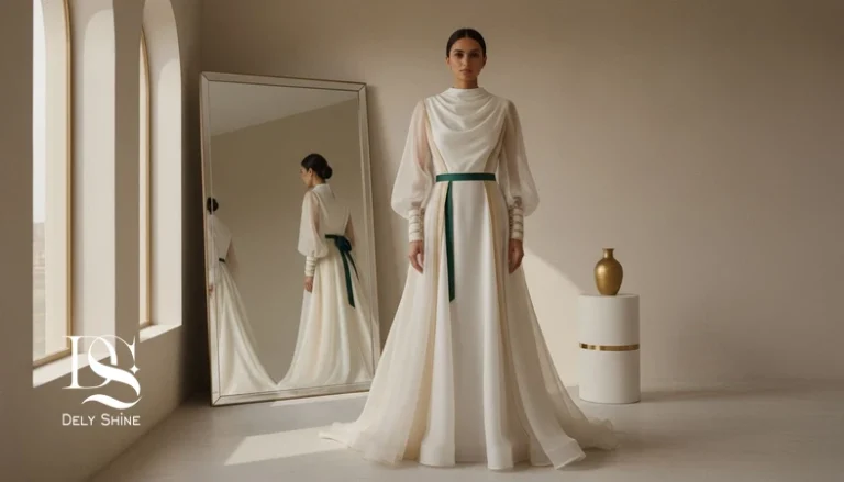 ترجمه ترند لباس مجلسی به استایل قابل پوشش با تمرکز بر فیت، انتخاب پارچه و جزئیات یقه و آستین