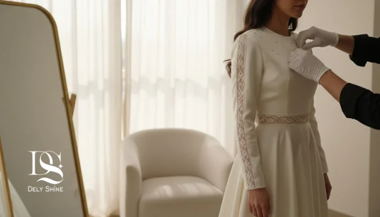 پرو لباس مجلسی برای بررسی فیت واقعی فراتر از جدول سایزبندی؛ تمرکز روی شانه، کمر و کیفیت دوخت