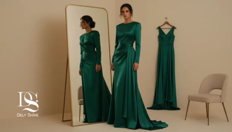 تفاوت لباس مجلسی روی تن با روی چوب لباسی؛ نمایش فیت شانه و کمر و ریزش پارچه در پرو حرفه‌ای